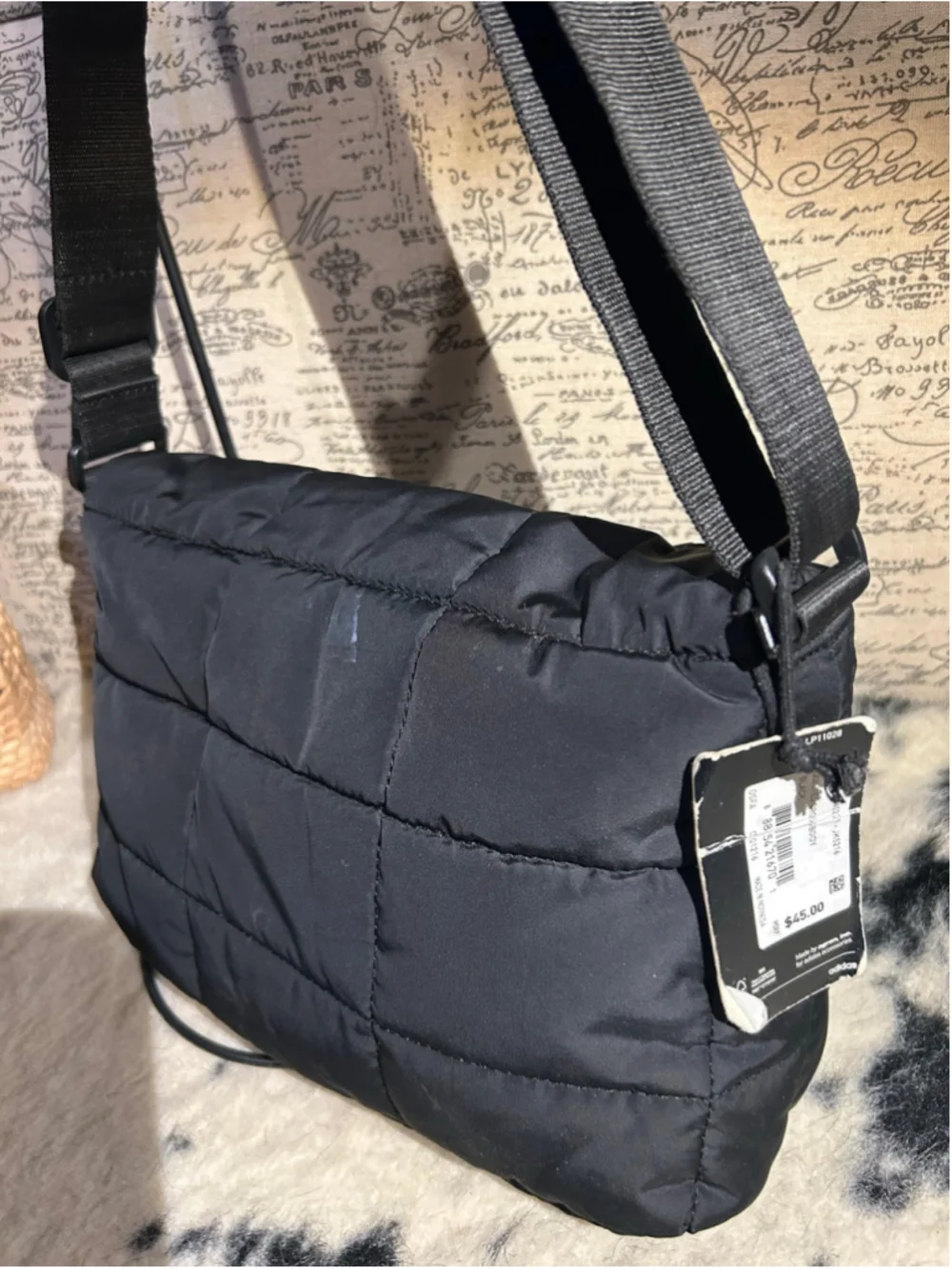 Women's Adidas Quilted Crossbody Bag One Size Black Silver